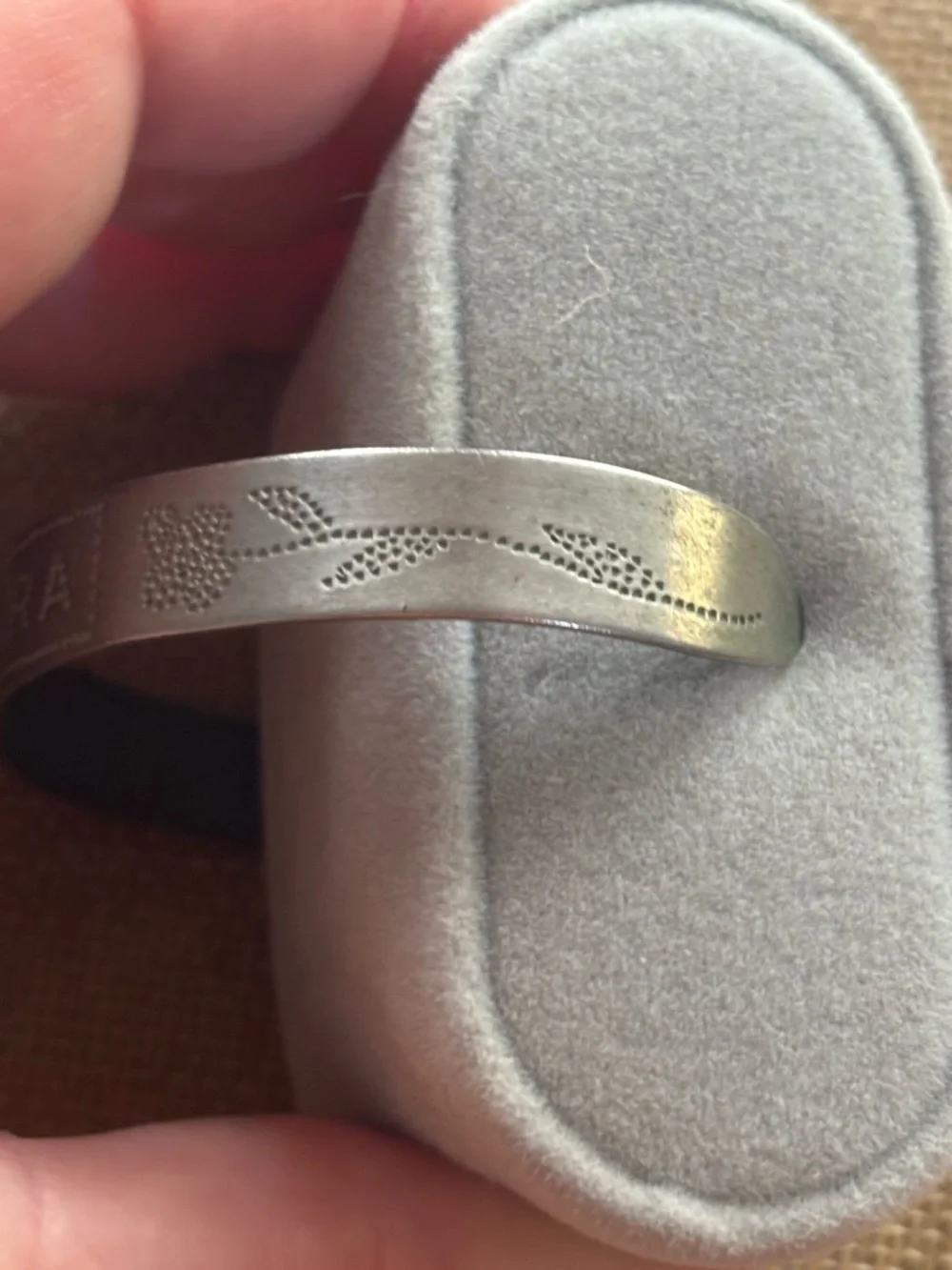 VINTAGE Silver Tone “Barbara” Dotted Script Cuff Bangle Bracelet